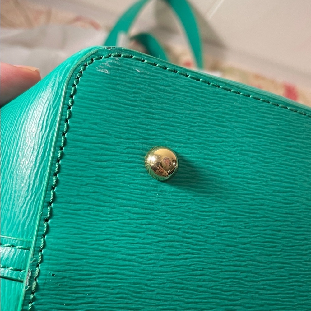 Lauren Ralph Lauren Newbury Emerald Green Embossed Logo Footed Tote Bag - Picture 8 of 14